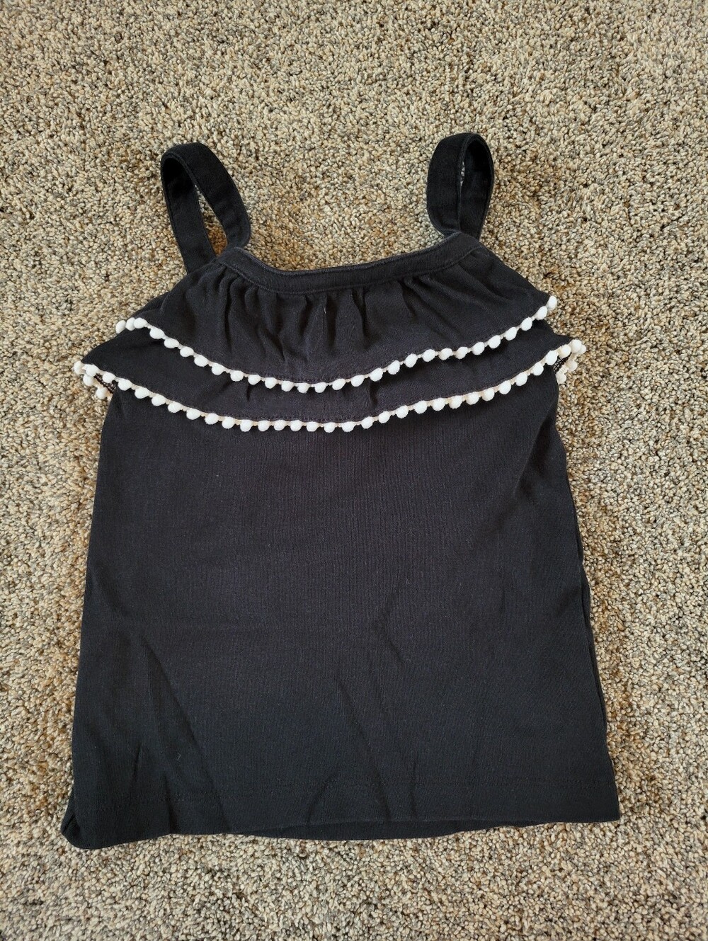 Girls size 4 Black ruffled tank top White Accent Trim